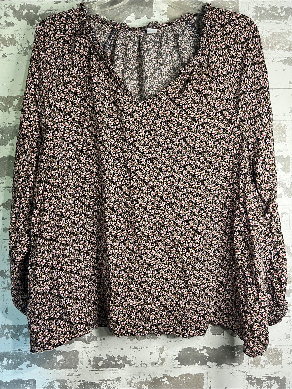 Old Navy navy Blouse with Pink Floral Print